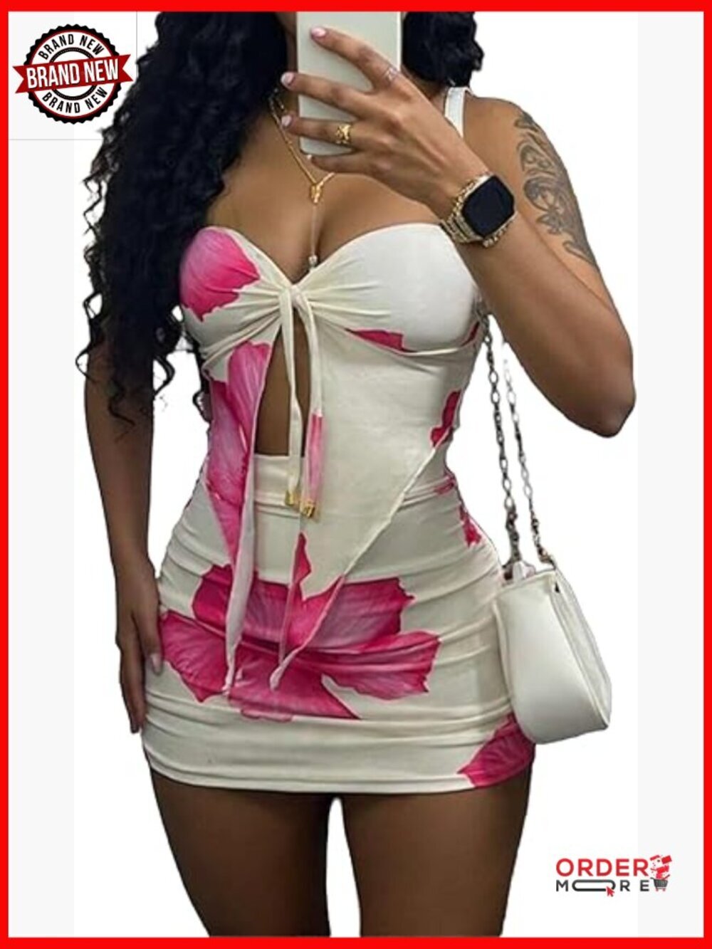 Sexy Floral Print Two Piece Skirt Set Off Shoulder Vest Top Bodycon Mini Skirt